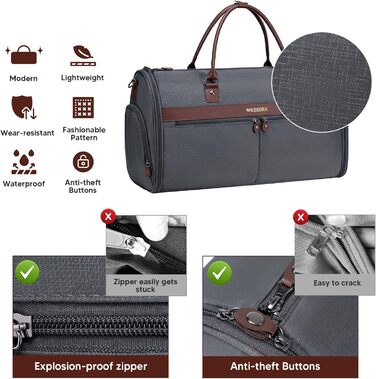 Garment Bags for Travel, Suit Garment Duffel Bags, Carry-on Garment Bag with Shoe Compartment for Men and Women, 2 in 1 Garment Duffel Bag Suitcase with Shoe Bag (Dark Grey)
