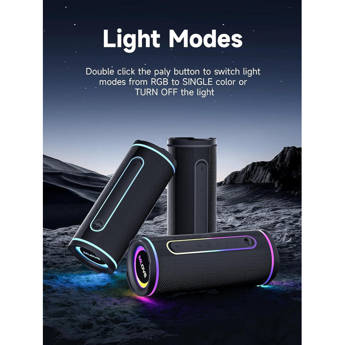 Портативна Bluetooth колонка MLOVE E80 30W, IPX7, з підсвіткою, мікрофоном, MicroSD, TWS