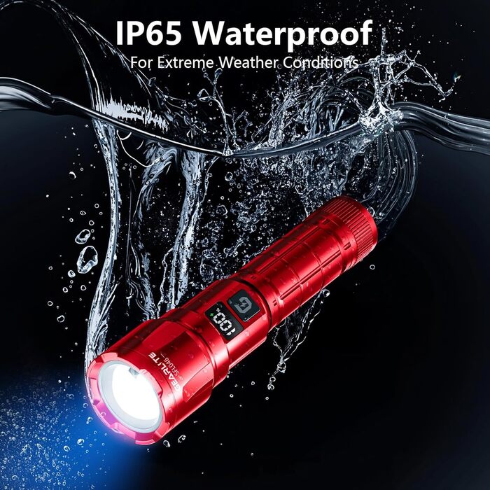 LED ліхтарик Gearlite, 6000 люмен, тактичний, з регулюванням фокусу, 3 режими, водонепроникний IP65, для кемпінгу, риболовлі, туризму, надзвичайних ситуацій (червоний, 1 шт.)