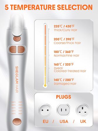 SHEGLAM Автоматичний локон для волосся, 25 мм, для довгого волосся, до 220°C, локон-вінцель, Dual Voltage