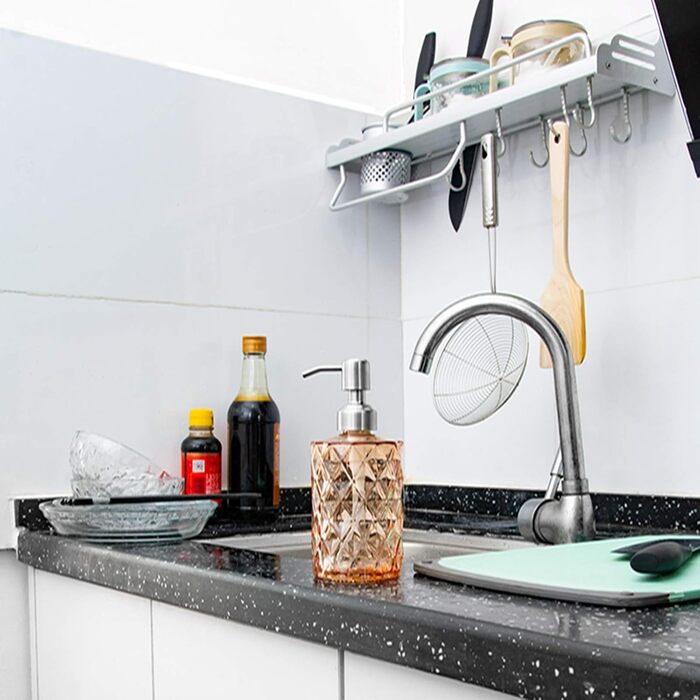 Дозатор для мила Ekirlin зі скла для кухні та ванної кімнати, 340 мл. Підходить для мила для рук, миючого засобу, ефірних олій та шампуню. Колір: Темно-сірий (Бурштиновий)