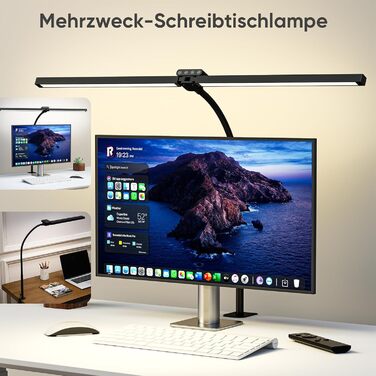 LED лампа для столу Doppelkopf з RGB, регулюванням яскравості 24W, з пультом дистанційного керування, кріпиться за допомогою затискача, денне світло, безступеневе регулювання, офісна лампа для дому та офісу (чорна)