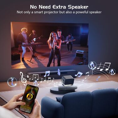 Портативний проєктор Smart Mini Beamer з Android 11: 4K, 1080P, WiFi 6, Bluetooth 5.2, обертання 270°, корекція трапеції, для телефону/ноутбука (Native 1080P, 400ANSI)