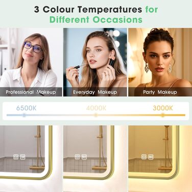 Дзеркало для ванної кімнати S'bagno з підсвічуванням 100x70 см, з алюмінієвою рамою, антизапарник, 3000-6500K, функція пам'яті, IP44, горизонтальне/вертикальне, чорне