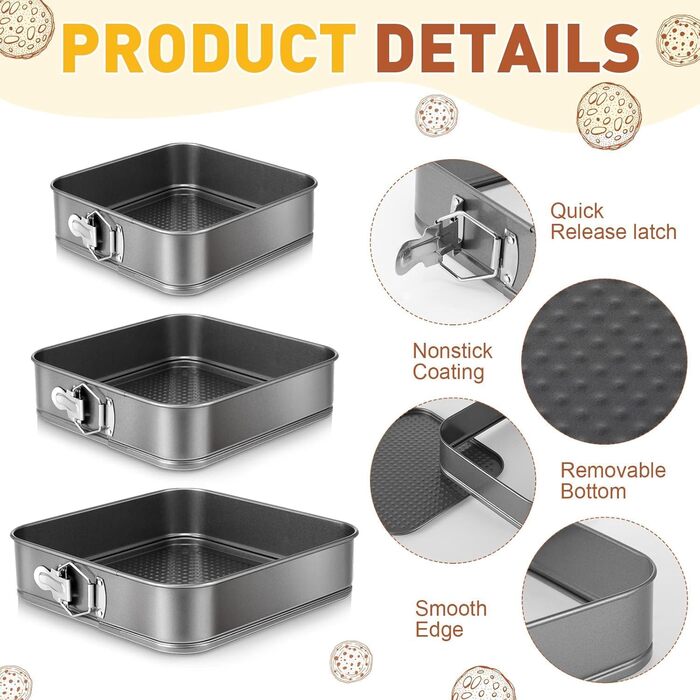 Набір форм для випічки (3 шт.) діаметром 12/18/22 см, круглі, з антипригарним покриттям, для тортів та кішок, чорного кольору