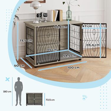 Клітка для собак PawHut - велика, 100x60x73.5 см, сіра, з подушкою, для дому