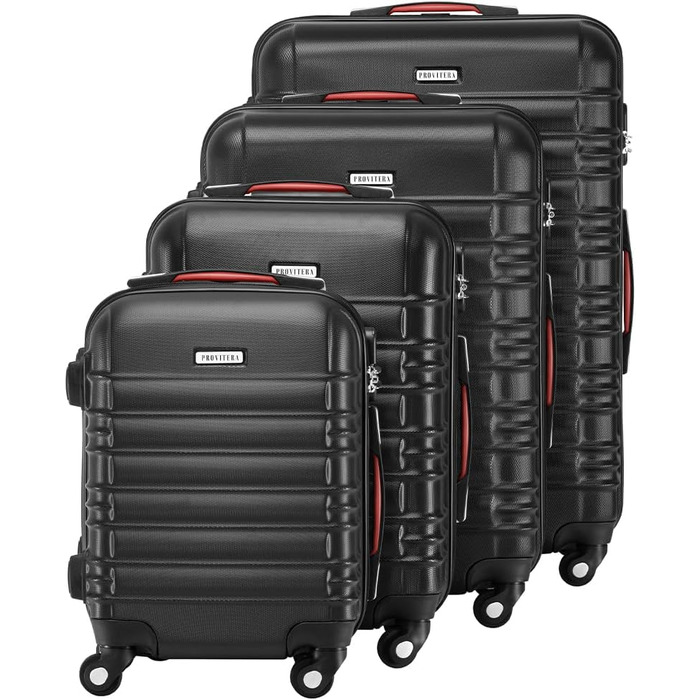 Набір валіз ABS S-M-L-XL з кодовим замком, телескопічною ручкою та 4 колесами, робусний дорожній набір, ручна поклажа (Чорний)