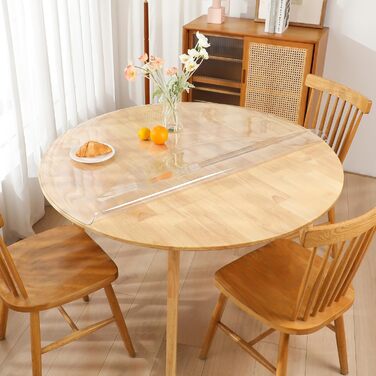 TIEHAN Round PVC Tablecloths, 1.5 mm thick, 110 cm diameter transparent round table cover, waterproof plastic placemats desk pads table protectors