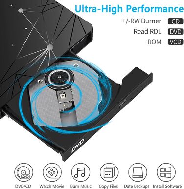 Зовнішній CD/DVD привід LMEN з USB 3.0 для ноутбука та ПК, портативний DVD-записувач CD-ROM, низький рівень шуму, сумісність з Windows, Linux, MacBook