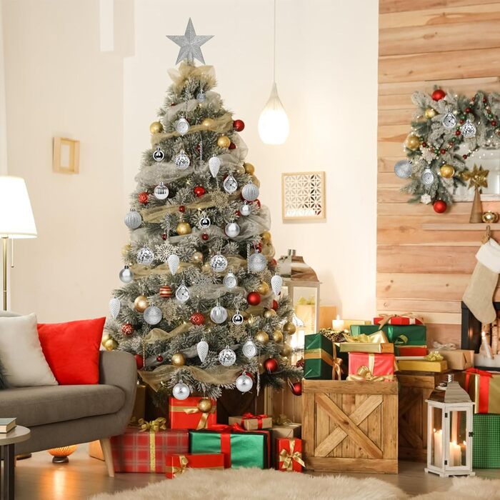 100 шт. прикраси для ялинки: кулі, верхівка, чорний набір, сріблястий, розбиваємий, для підвішування