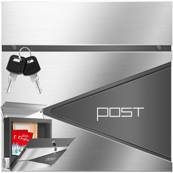 Поштовий ящик KESSER з газетницею, нержавіюча сталь, сріблясто-антрацитовий, з 2 ключами, настінний, з м'яким закриттям кришки, з кріпленням