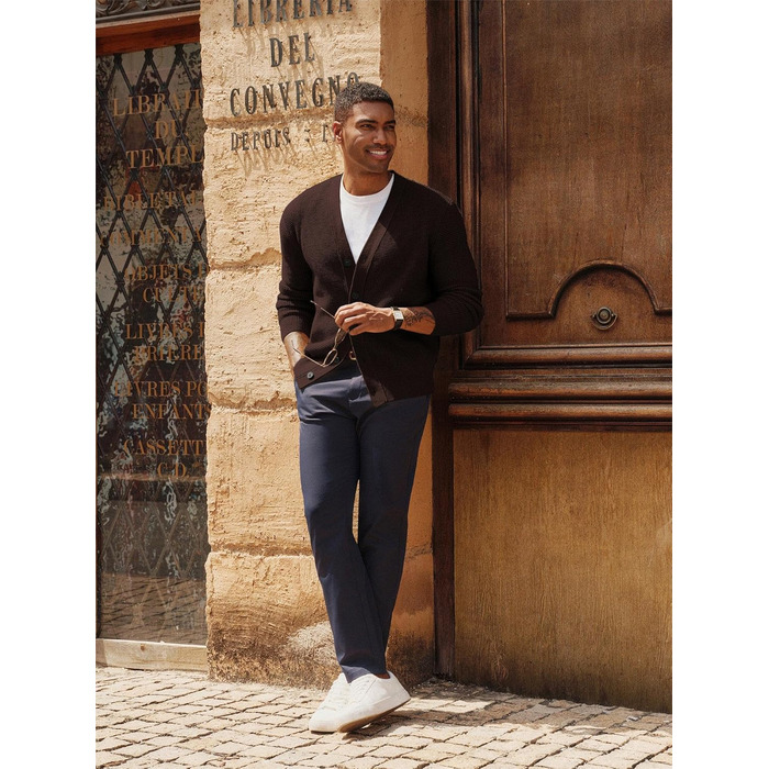 Чоловічий в'язаний кардиган PJ PAUL JONES з вафельною в'язкою, довгі рукави, V-подібний виріз, на ґудзиках, колір кавово-коричневий (XXL)