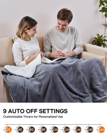 Електрична ковдра ALLJOY з автовимкненням, 180x150 см, 9 рівнів нагріву, для подарунків чоловікам та жінкам