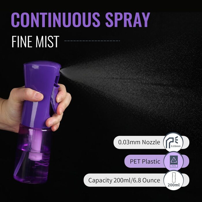 Набір для догляду за волоссям: щітка для розплутування з пульверизатором 200 мл, щітка для волосся з натуральної щетини, набір з 3 шт. для створення об'єму, двостороння щітка (фіолетовий)