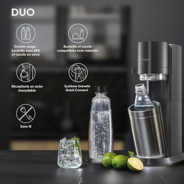 SodaStream DUO комплект: карбонізатор для води з циліндром CO2, 2 скляні пляшки 1л та 1 пластикова 1л (Titan)