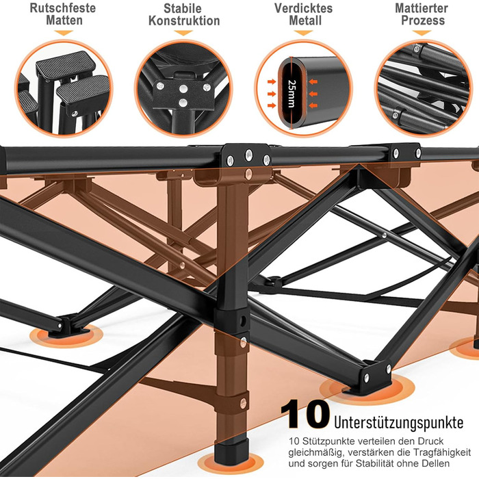 Розкладне ліжко CALIYO для кемпінгу та відпочинку на природі, 188x71x49 см, до 200 кг, з сумкою
