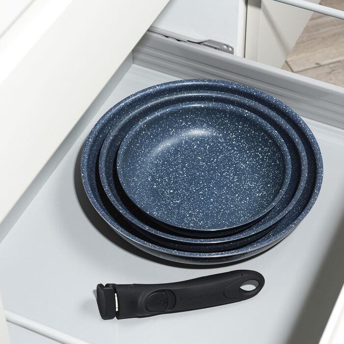 Набір сковорідок Russell Hobbs Smart Clip & Cook, 3 шт, антипригарні, знімна ручка, для індукції, духовки, 20/24/28 см, Nightfall Stone