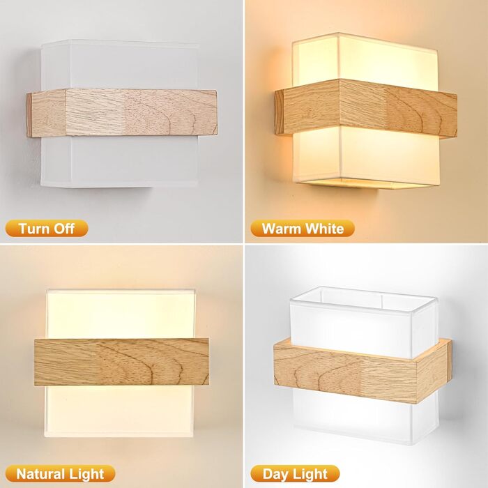 Настінний світильник Gleonlux Wandleuchte Holz, Внутрішнє освітлення в стилі ретро, Boho, Industrial, для дому, сходи, вітальня, спальня, коридор, матеріал: дерево, тканина, цоколь E14, розмір 22.5x13x20 см