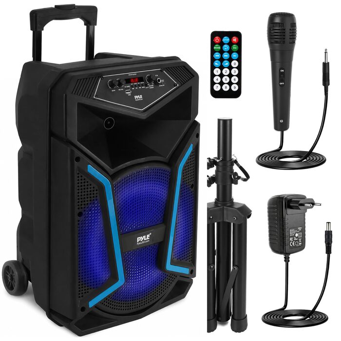 Портативна Bluetooth колонка Pyle 1680 Вт з мікрофоном, колесами та LED-підсвіткою для караоке та вечірок