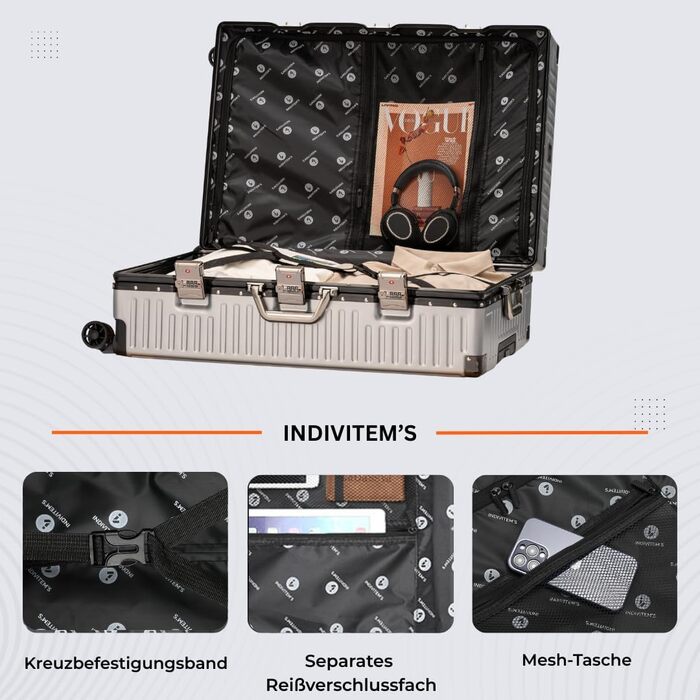 Алюмінієвий валіза It'Go M з жорсткою конструкцією, 4 колеса, ручна поклажа, срібний колір