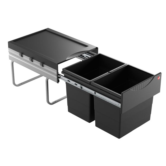 Система сортування сміття Hailo Raumspar-Tandem 2x18л для шаф від 40 см з розпашними дверцятами, чорний (3641500)