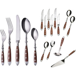 GRÄWE Cutlery Set, Nuremberg, 72-piece, 12 persons, stainless steel, brown handle, rustic, heavy quality, dishwasher-safe, hand-polished. 72-piece | 12 persons