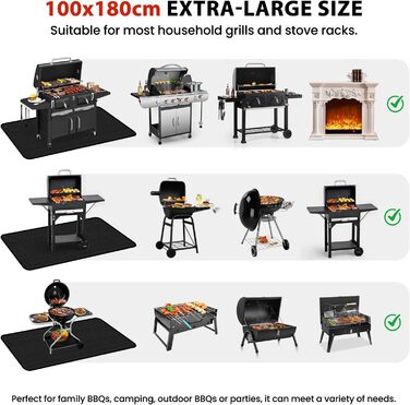 Килимок для газового гриля 180x100 см, двосторонній, вогнестійкий, захист тераси від жиру, для BBQ