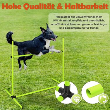 Набір для аджиліті для собак: перешкоди, стрілки для слалому, обладнання для тренувань. Регульована висота, 104x70x101 см, зелений