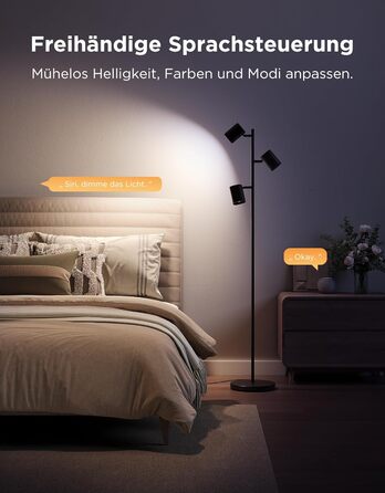 LED-лампа Govee з 3-ма якими полум'янами, RGBWW, регулювання фокусу, 1500lm, Alexa, 64+ сцени, синхронізація з музикою, 157см, чорний колір, для вітальні, спальні, кабінету, декор