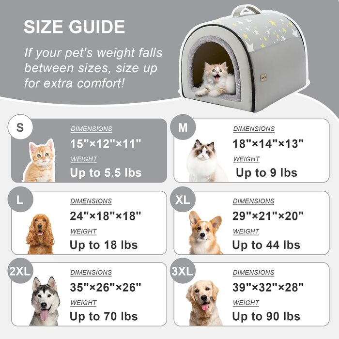 Будка для собак Jiupety, 2-в-1: котяча печера, розмір S. Підходить для собак, котів та цуценят. Тепла затишна печера-ліжко, сірий колір.