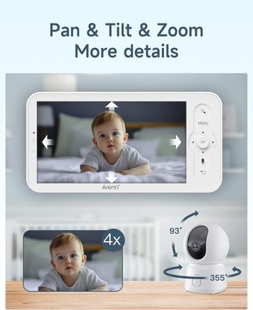 Дитячий відеомонітор Arenti з камерою та додатком, 5' дисплей, 1080P PTZ, датчик температури, колискові, нічне бачення, 2-сторонній аудіо, VoX режим, автоматичне відстеження (B2 2cam)