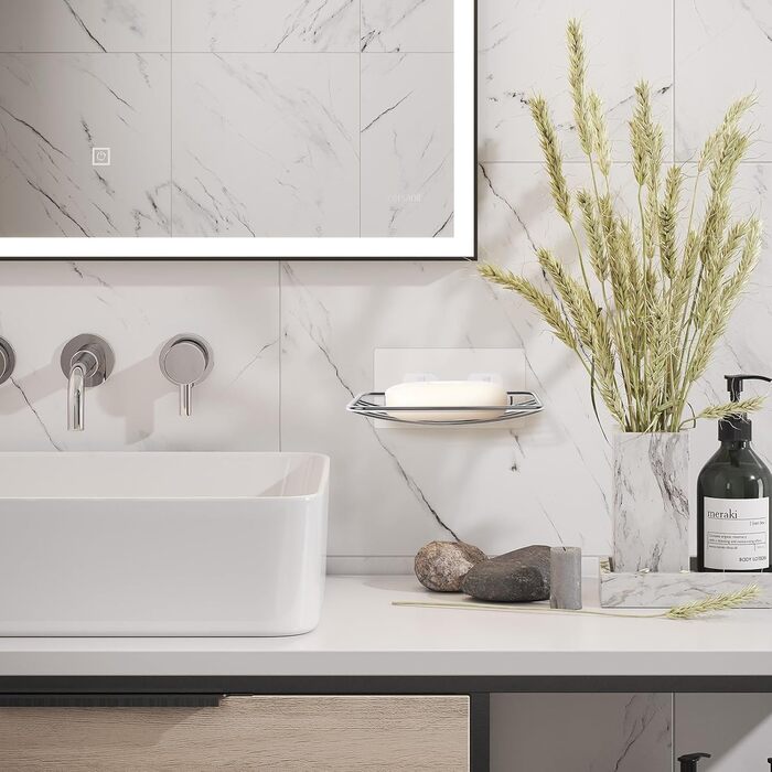 Тримач для мила без свердління Uten, нержавіюча сталь, самоклеючий, з 2 гачками, для ванної, кухні (сріблястий, овальний, 2 шт.)