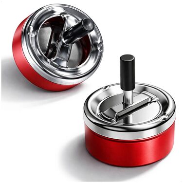 Попільничка металева com-four® 6x з нержавіючої сталі, Windaschenbecher, Ø 11 см, знімний ковпак, 2 шт., червона