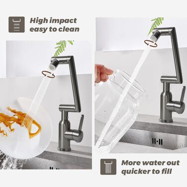 Кухонний змішувач Vorfenster з висувною насадкою, 1080° обертання, 2 режими, нержавіюча сталь, для кухні/ванної кімнати