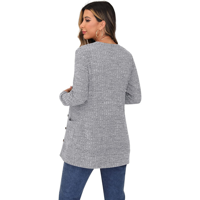 Жіночий в'язаний кардиган Grecerelle з довгими рукавами, сірий, з кишенями та V-подібним вирізом, XL