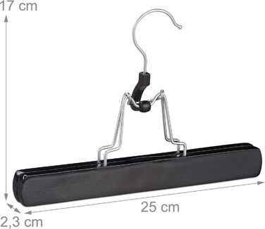 Relaxdays Trouser Hanger, Wood, 12 Pack, 360° Swivel Hook, Felt Protection, HBT 17 x 25 x 2.3cm, Clothes Hanger Pants, Black