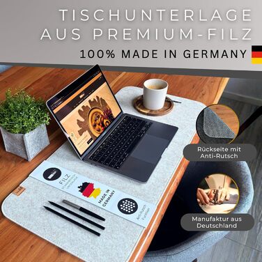 Підкладка на стіл Kontor28® з фетру (Німеччина) 80x37.5 см, сіра. Антиковзка, миється, з переробленого PET-фетру