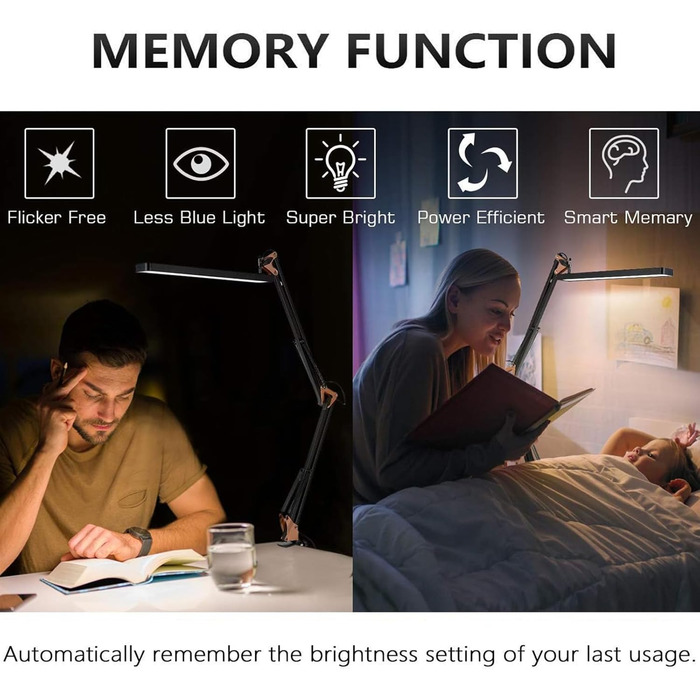 SKYLEO Dimmable Desk Lamp with Clip - Eye Protection LED Desk Light - 3 Modes & 10 Brightness Levels - Black (Rose Gold & Black)