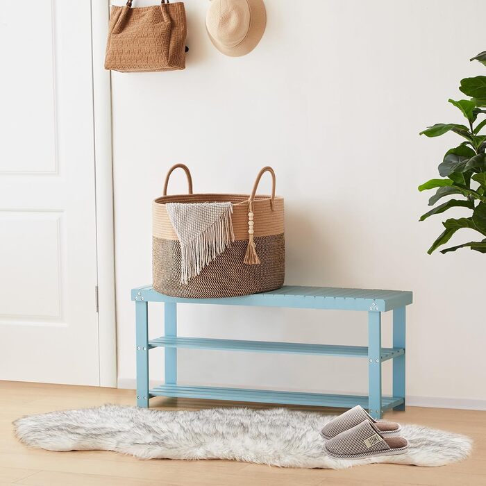 YOUDENOVA Woven Laundry Basket Large 65L Basket Storage Basket Blanket Toy Basket for Living Room Children's Room Storage Basket Laundry Collector 50x33 (Jute & Black, 50cm(D) x 33cm(H))