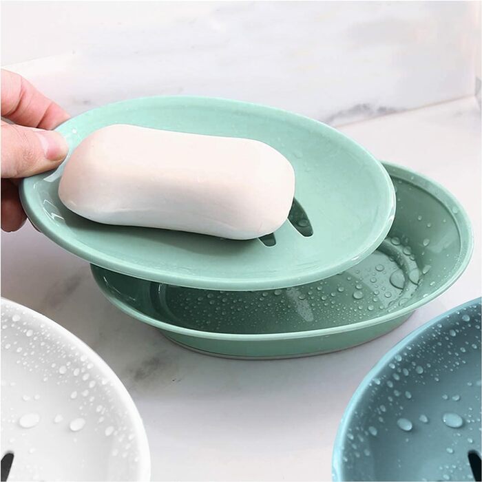 Набір з 3 мисок для мила з піддоном, мильниця, легке очищення, запобігає розмоканню мила для душу, ванної кімнати, кухні, білий, синій, зелений