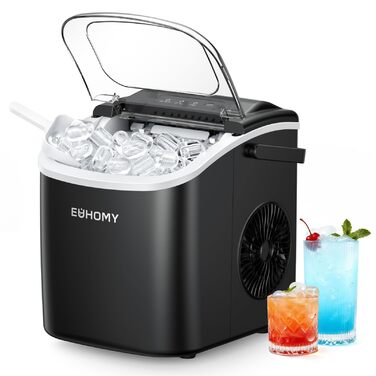 EUHOMY Ice Maker - портативний льодогенератор для дому, кухні, кемпінгу, RV. Швидке приготування (9 кубиків за 6 хв), 12 кг на день, самоочищення, з кошиком та лопаткою.