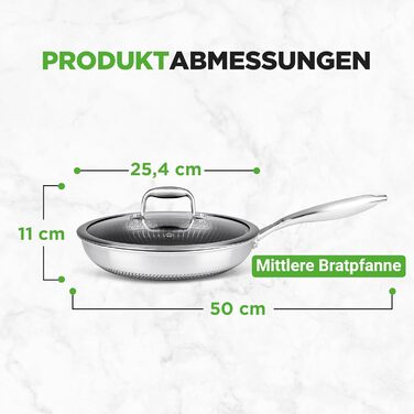 Набір сковорідок NutriChef з нержавіючої сталі, 6 предметів – антипригарне покриття, 20 см, 25 см, 30 см з кришками, сумісний з індукцією, стійкий до подряпин та придатний для духовки, набір посуду для приготування їжі (сковорода 25 см)