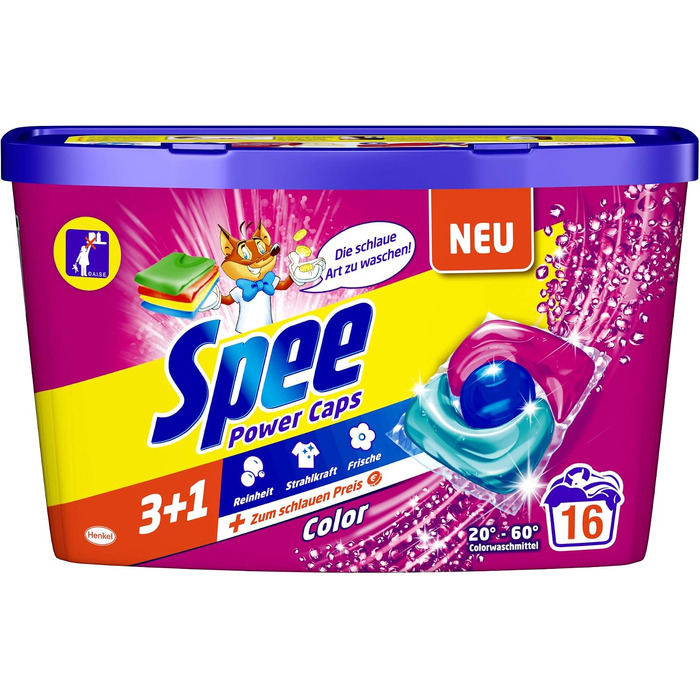 Капсули для прання кольорових речей Spee Power Caps Color, 64 шт (4x16), для прання при 20-60°C