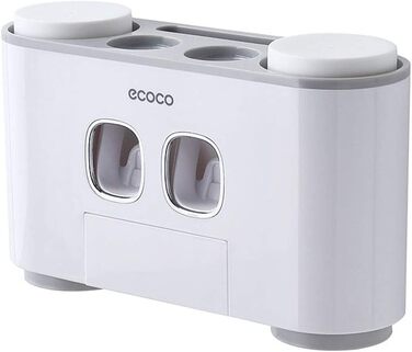 Автоматичний диспенсер зубної пасти та тримач для зубних щіток MHTECH (сірий) - комплект з 2 пресователями, 4 чашками та місцем для 5 щіток