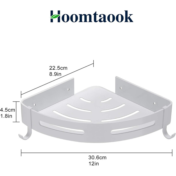 Hoomtaook Shower Shelf Shower Caddy White No Drilling Corner, Bathroom Shelf Bathroom Caddy Aluminum Shower Basket Bathroom Organizer Accessories Matte Finish Shower Baskets & Shower Shelves 2 Pieces with Hooks White
