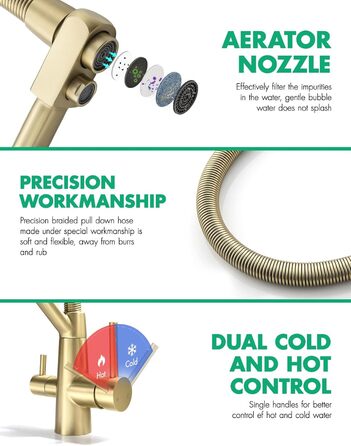 Змішувач кухонний з висувною лійкою 360°, з гальванічним покриттям 