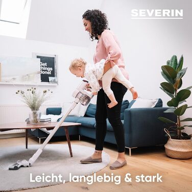 SEVERIN HV 7166: Бездротовий акумуляторний пилосос 2-в-1, 60 хв роботи, для тварин, легкий, без мішка, 400 Вт, білий