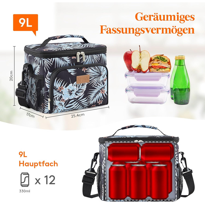 Термосумка LifeWit 9L для ланчу, 12 банок, з виставним ремінцем, для пікніка та роботи