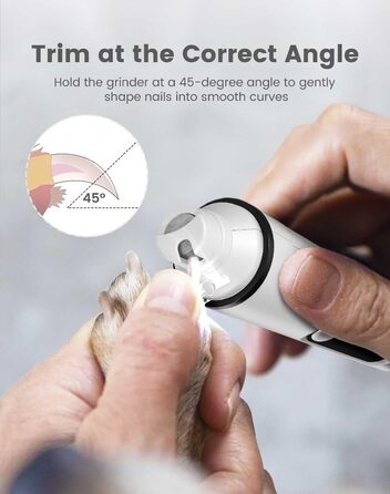 Триммер для стрижки кігтів та стрижка кігтів для собак 2 в 1, безшумний, акумуляторний, електричний, для великих, середніх та маленьких собак, білий