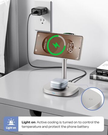 Бездротовий зарядний пристрій 3-в-1 Samsung 15W з охолодженням TEC, MagSafe для Galaxy S26 Ultra/S25/S24/Z Fold 7/Flip7, Watch Ultra/8/7, Buds4pro (Титан Золото)